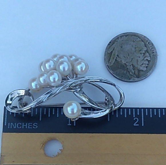 VINTAGE 925 Genuine Pearl Cluster Brooch Pin - Picture 6 of 8